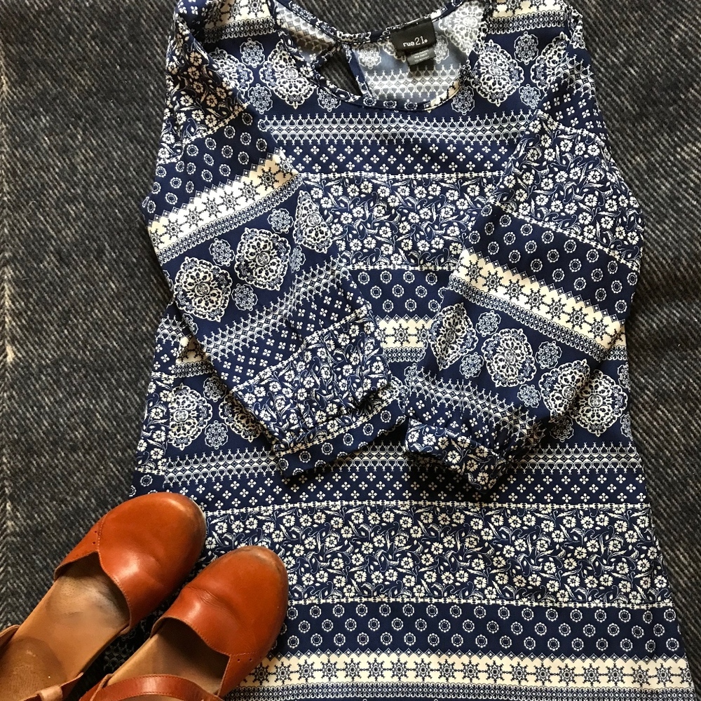 SOLD Floral Print Long-Sleeve Dress